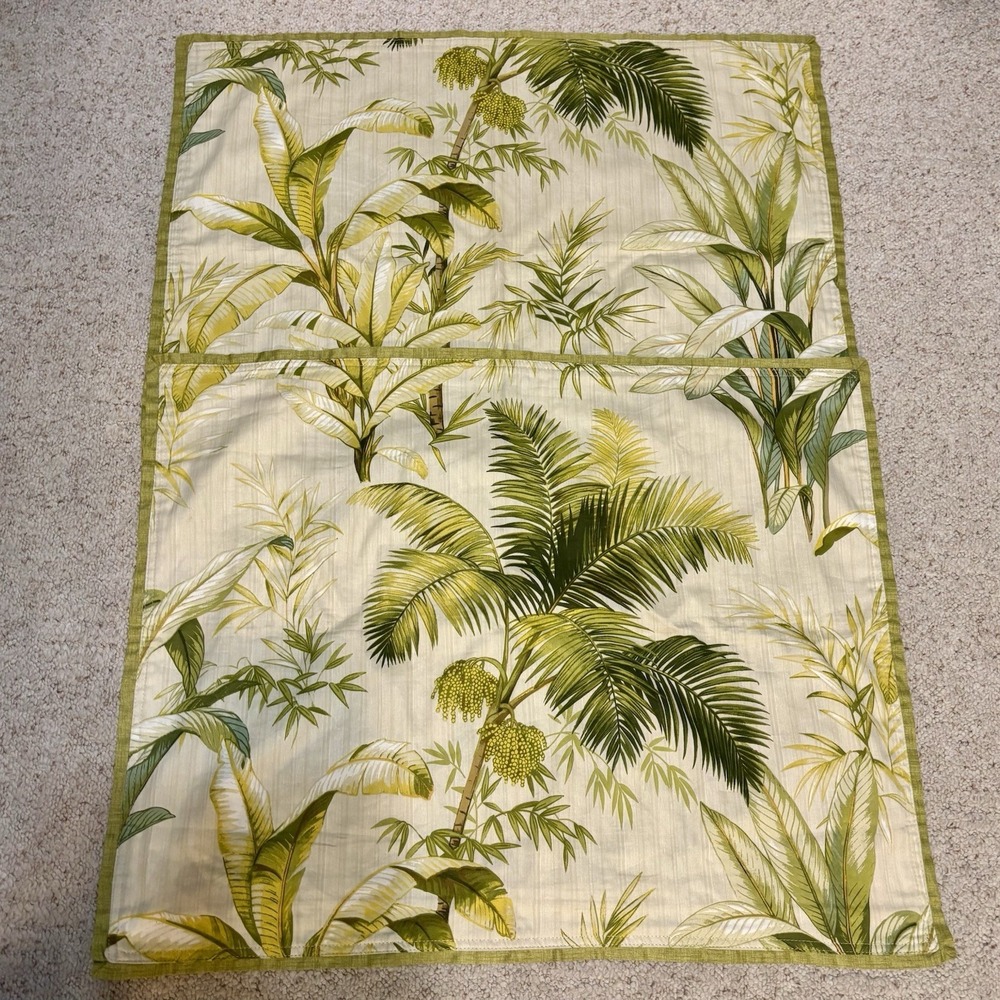 Set of 2 Tommy Bahama Green Ivory Frond Print Standard Size Pillow Sham-Zippered